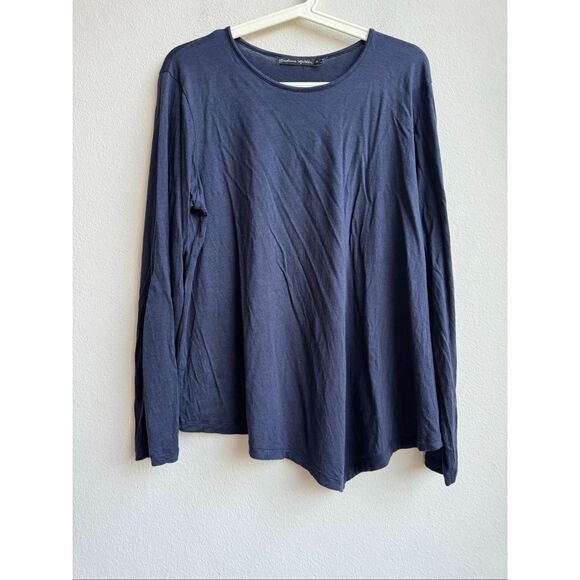 Gudrun Sjoden Wool Blend Long Sleeve Navy Blue Top Blouse Size XL Asymmetric - Picture 1 of 5